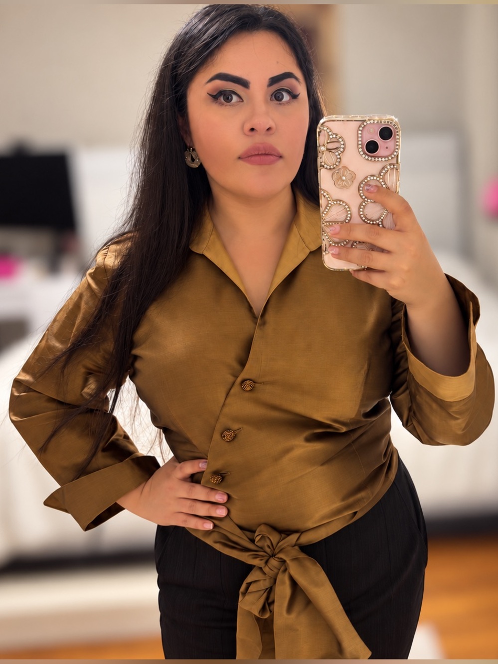 MARISA BARATELLI Thai Silk Button Down Blouse Size 12